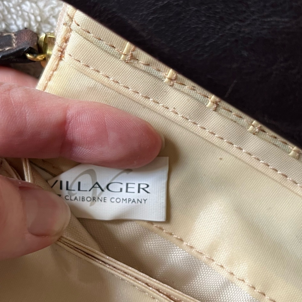 Villager Trifold Wallet, brown leather w brown red tan plaid. Cream interior - Picture 7 of 8